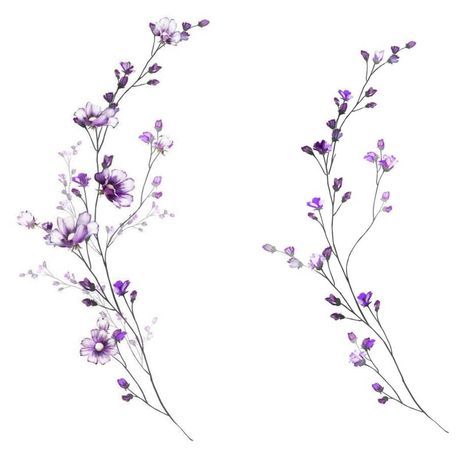 two purple flowers are shown on a white background