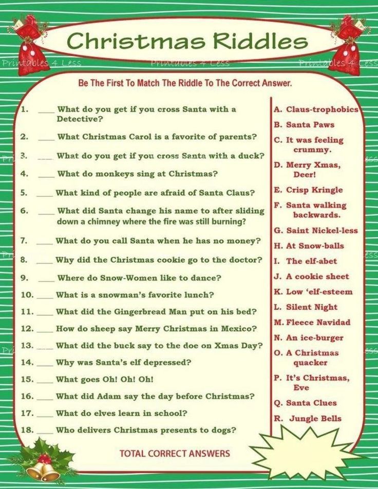 christmas riddles for kids to use in the holiday themed game, which includes questions and answers