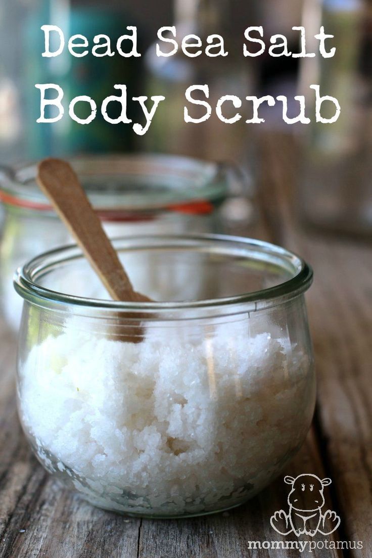 homemade dead sea salt body scrub in a glass jar