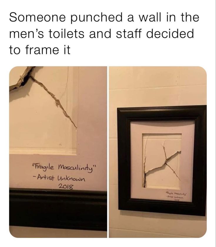 someone punched a wall in the men's toilets and staff decided to frame it