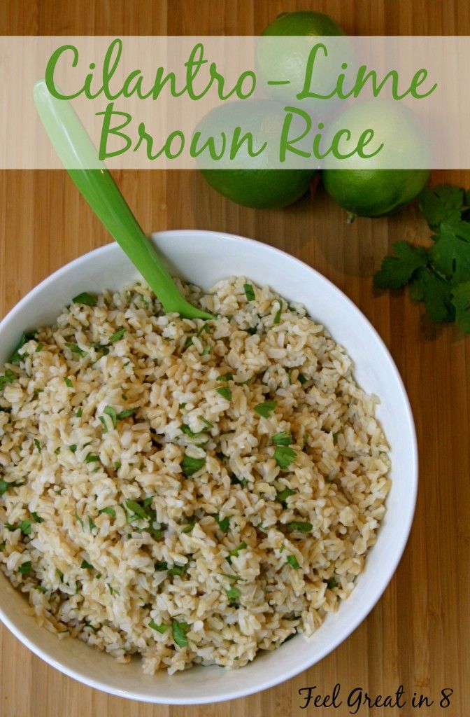 cilantro - lime brown rice in a white bowl