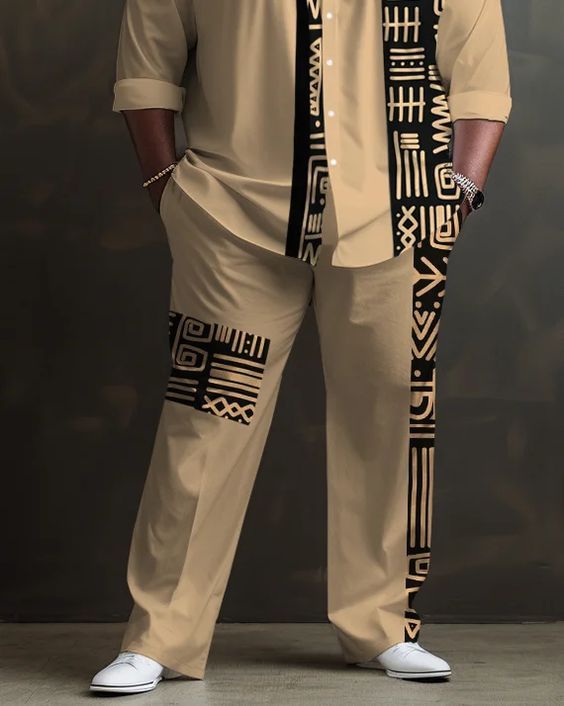 Men's Plus Size Tribal Print Patchwork Long Sleeve Lapel 2 Shirt Set Big Men Fashion Plus Size, Mens Couture, Menswear Casual, Fashion Infographic, Galaxy Wallpapers, Latest African Men Fashion, African Shirts For Men, Big Men Fashion, Men Jackets