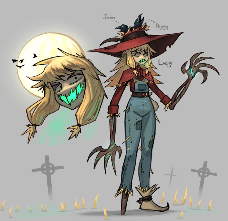 a woman in overalls and a witches hat standing next to a grave with the moon behind her