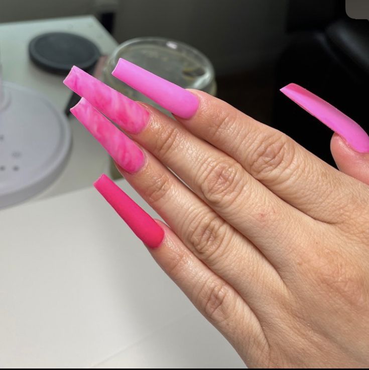 Hot Pink Nails Medium Length, Hot Pink Nails Square Medium, Hot Pink Square Acrylic Nails, Pink Tapered Square Nails, Plain Hot Pink Acrylic Nails, Hot Pink Tapered Square Nails, Square Acrylics, Color For Nails, Tapered Square Nails