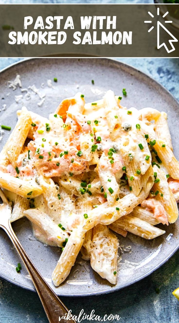 pasta with smoked salmon and parsley on a plate