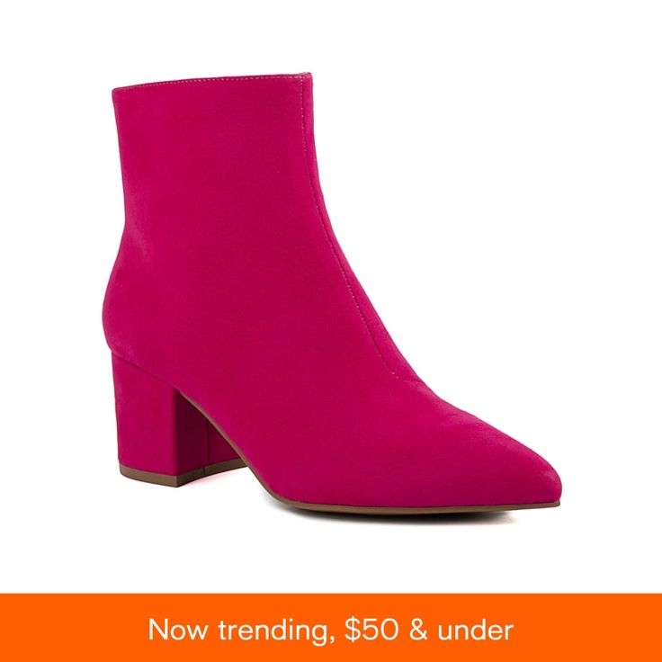 in stock Pink Round Toe Booties For Fall, Pink Block Heel For Fall, Pink Block Heel Shoes For Fall, Pink Block Heel Heels For Fall, Pink Ankle Boot Heels For Fall, Pink Block Heel Boots For Fall, Spring Party Pink Booties, Pink Pointed Toe Booties For Fall, Pink Ankle Booties For Spring