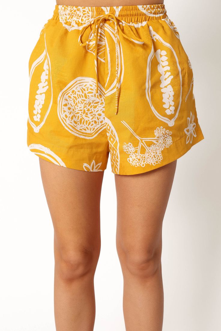 DETAILS   Welcome to the world of summer fashion! Our new high-waisted tropical print shorts are guaranteed to be your go-to piece this season. The elasticised waist band and drawstring tie closure ensures for optimal comfort, while the functional pockets make these shorts a practical choice too.   high waist style  elasticised waist band  drawstring tie close  functional pockets   tropical print design  unlined   material - 95% cotton / 5% linen    SIZING    model is 5' 7" and wears a Size S Summer Vacation Drawstring Shorts, Printed Summer Vacation Shorts, Printed Vacation Shorts For Summer, Cotton Drawstring Shorts For Vacation, Beachy Drawstring Shorts For Vacation, Relaxed Fit Pajama Shorts For Summer Beach Season, Relaxed Fit Beach Shorts For Summer, Summer Drawstring Shorts, Relaxed Fit Beachwear Shorts For Spring