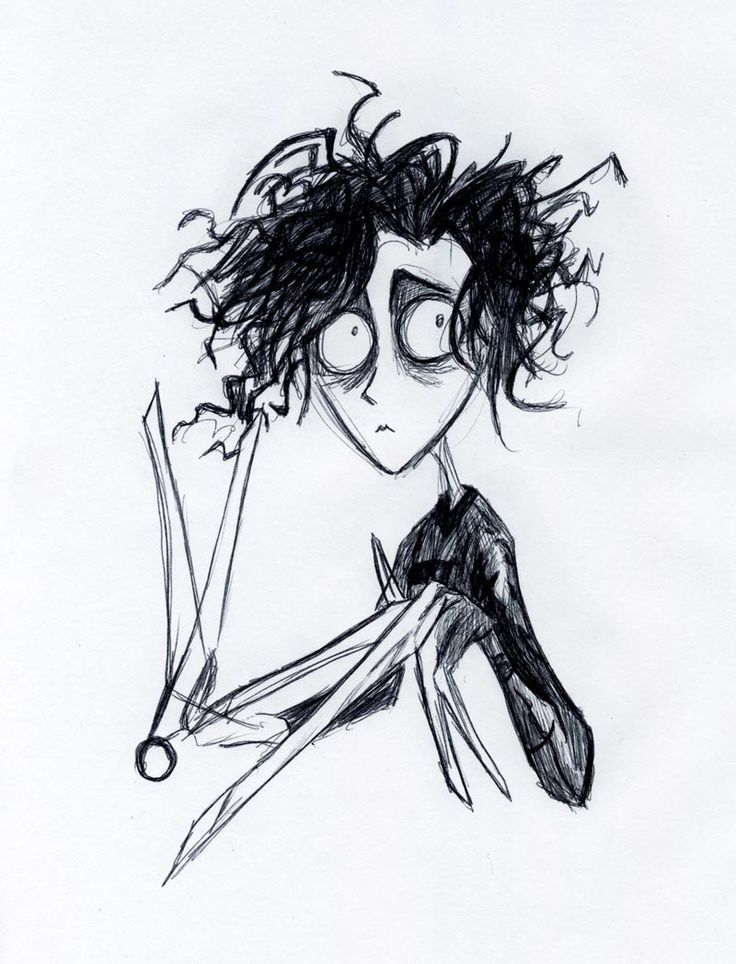 a drawing of a man with scissors in his hand