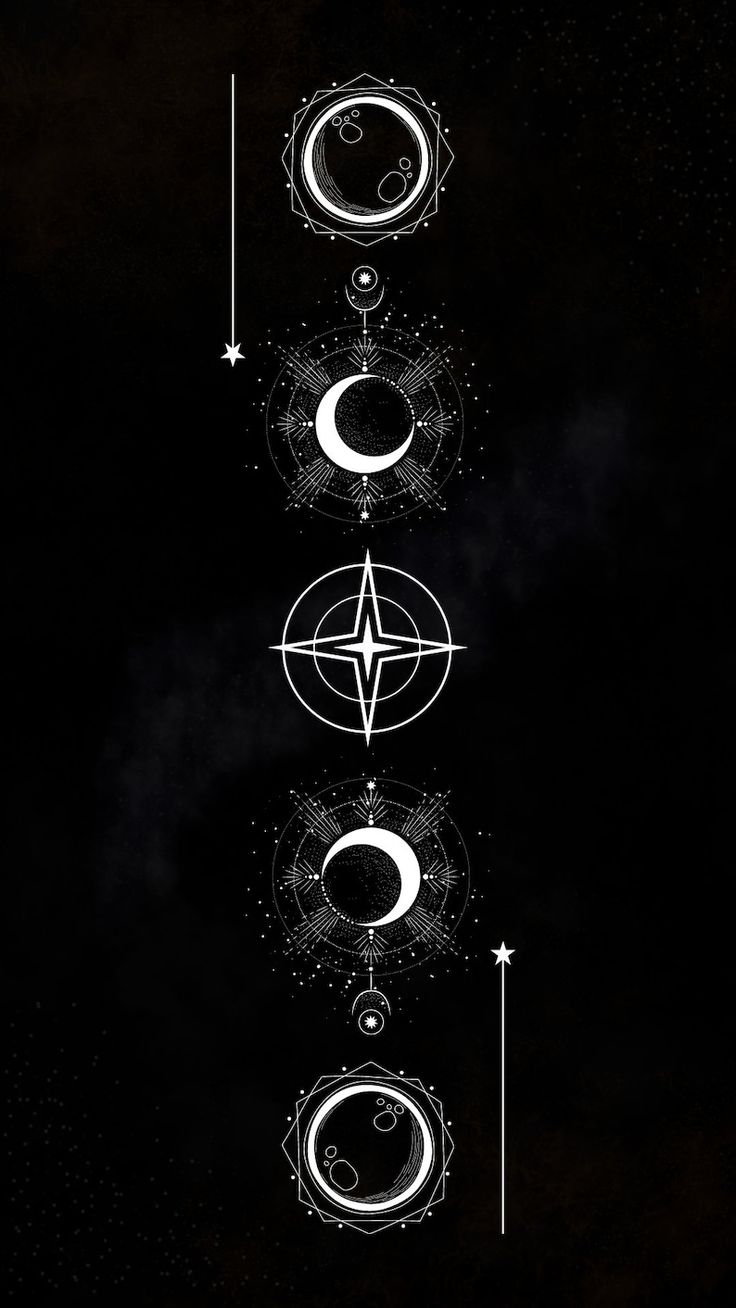 an abstract black and white photo with the moon in different positions, including three circles