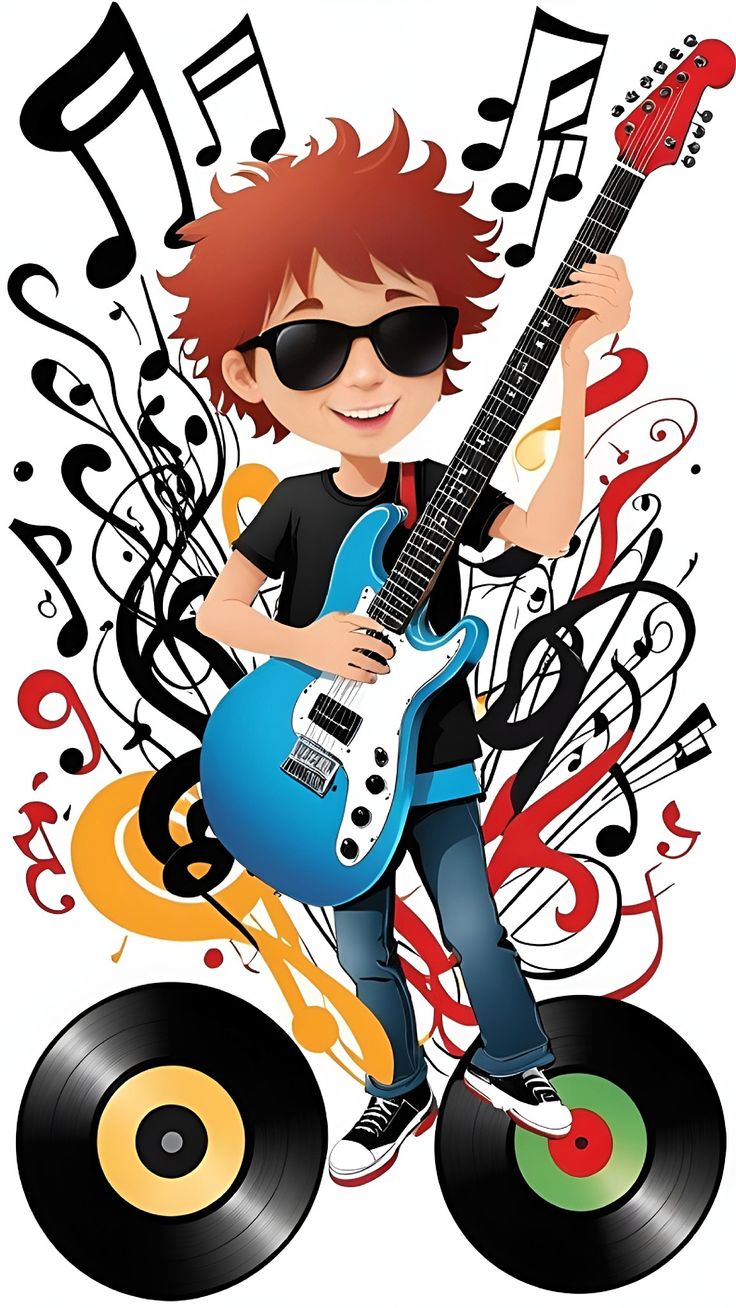 a young man with sunglasses playing an electric guitar