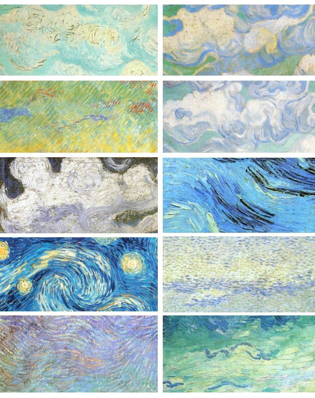 four different types of van goghn paintings are shown in the same color palettes