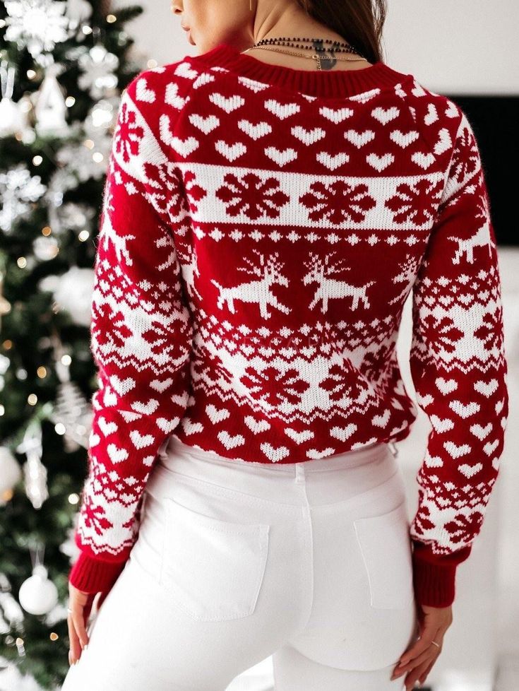 The thick Christmas sweater for ladies is made of high-quality and soft acrylic fabric, with delicate stitching, which perfectly matches the beautiful necklace, with a charming and elegant look.Product description1. This sweater has a snowflake pattern. It looks very cute, full of Christmas elements, very stylish and fashionable.2. The top is suitable for most scenes, very suitable for casual, daily, party or taking pictures, and also very suitable as a gift, especially at Christmas.Product attr Jumper And Jeans, Red And White Christmas, Christmas Moose, Christmas Jumper, Christmas Party Dress, Estilo Chic, Long Sleeve Knit Sweaters, Christmas Hoodies, Christmas Knitting