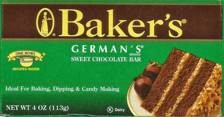 a box of bakers german's cake mix with chocolate and caramel on top