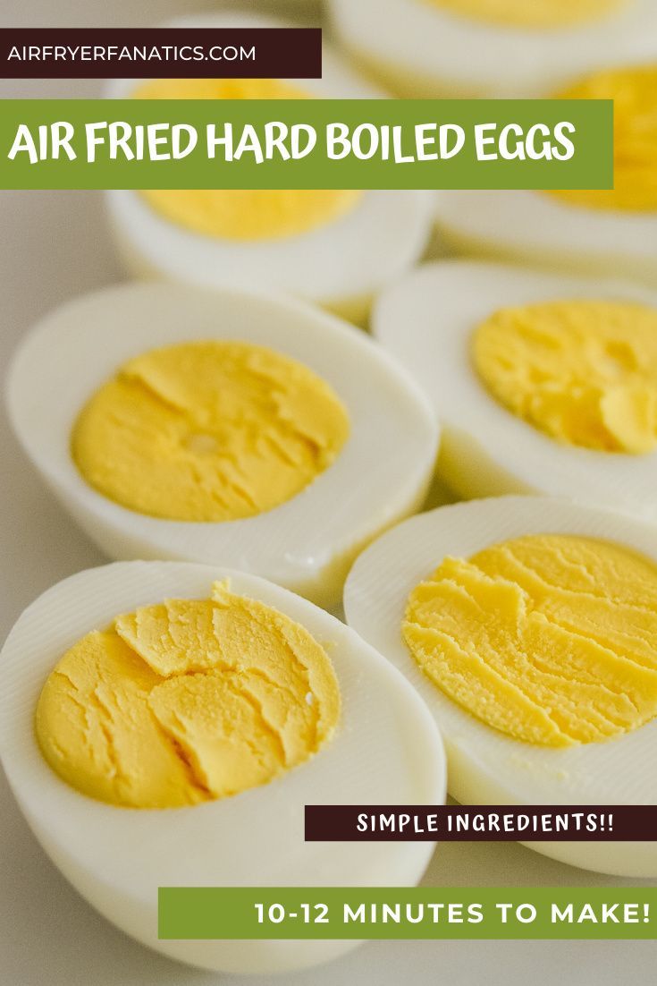 hard boiled eggs with the words, air fried hard boiled eggs simple ingredients 10 - 12 minutes to make