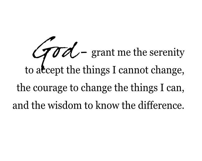 a handwritten quote with the words god grant me the serenity to accept things i cannot