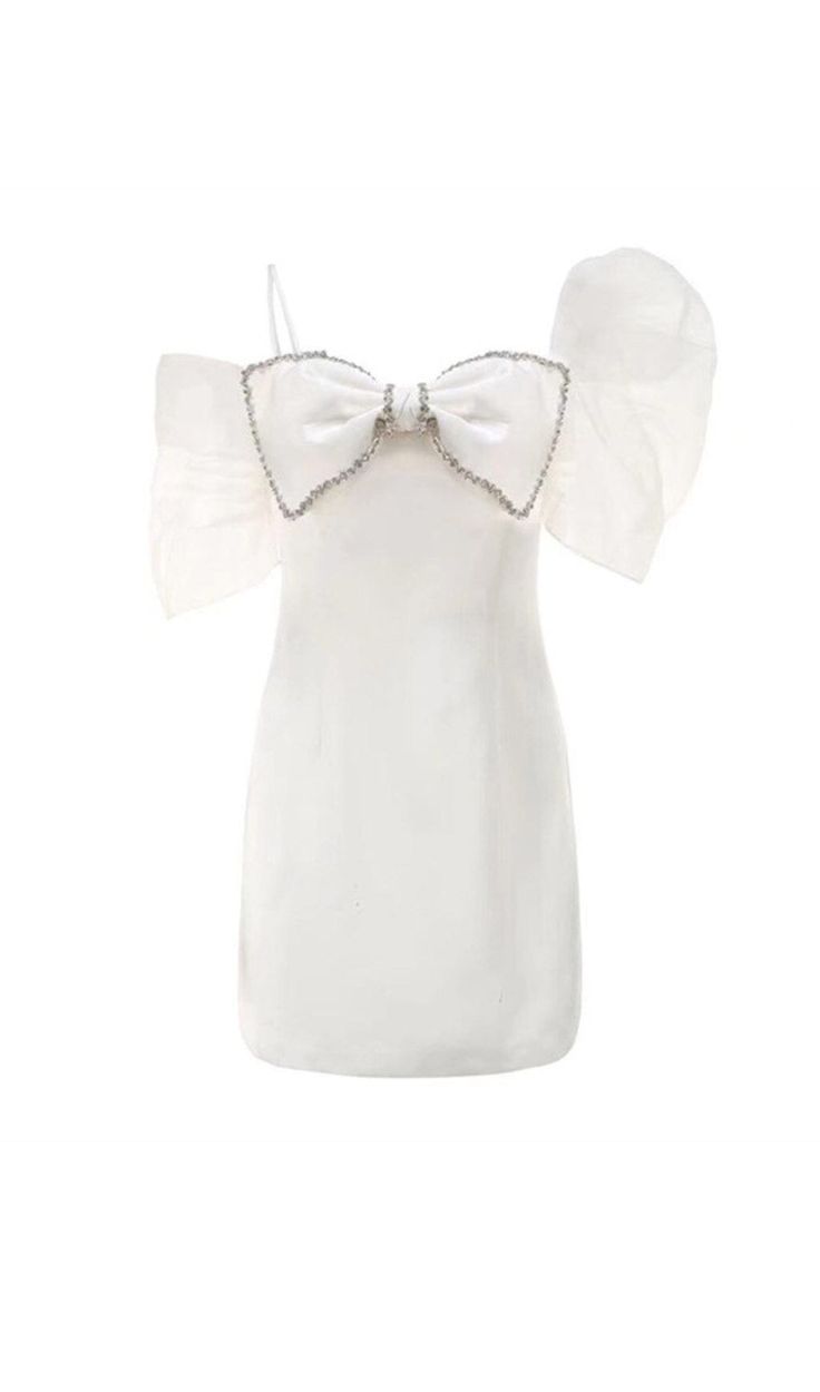 WHITE PUFF SLEEVE BOW DRESS Bow Dress, Mini Dresses For Women, Sparkly Dress, Plus Size Shopping, Fairy Dress, White Bow, Plus Dresses, Lolita Dress, Ruched Dress