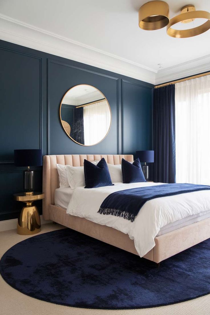 40+ Cozy Bedroom Ideas Dark Blue Bedroom Walls, Navy Bedroom Decor, Navy Accent Wall, Blue And Pink Bedroom, Navy Bedroom, Navy Bedrooms, Dark Blue Bedrooms, Navy Blue Bedrooms, Blue Bedroom Walls