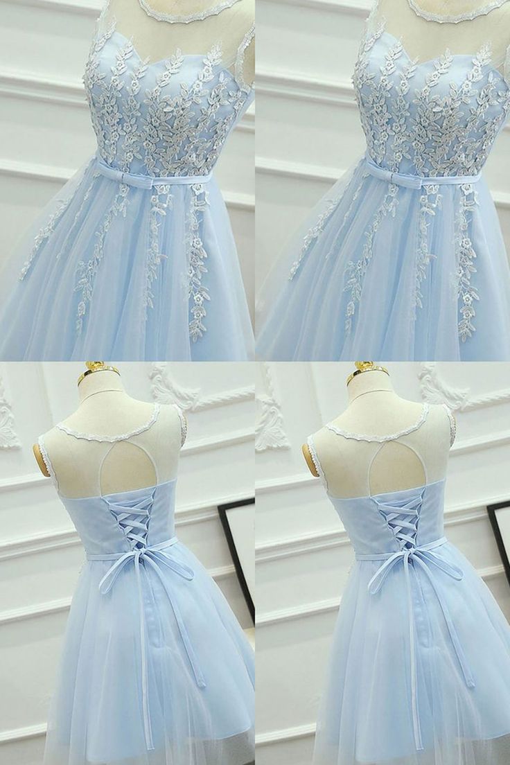 Blue Round Neck A Line Homecoming Dress Damas Dresses For Quince Light Blue, Mini Me Quinceanera Dresses Light Blue, Light Blue Grad Dresses Grade 8, Cute Light Blue Dress, Baby Blue Dress Formal Short, Damas Dresses For Quince Blue, Homecoming Dresses Baby Blue, Blue Dama Dresses, Light Blue Dress Short