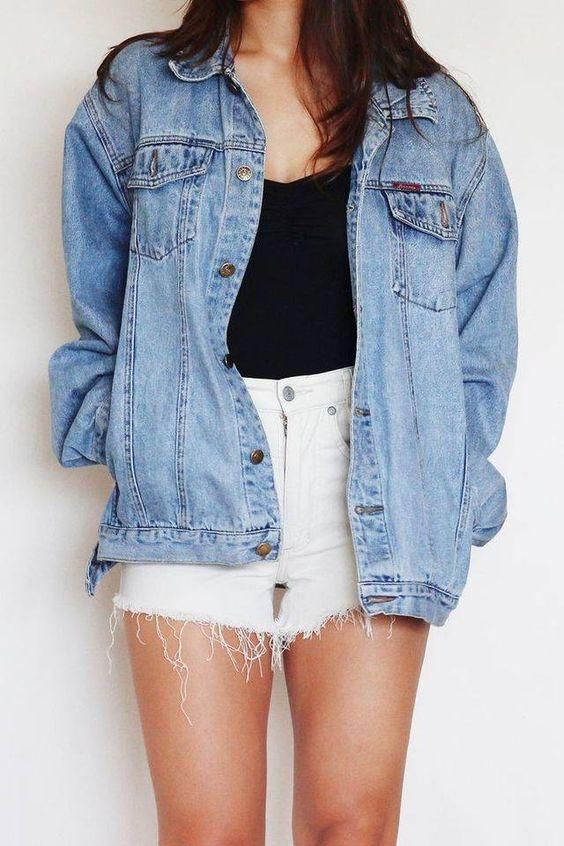 Look Grunge, Looks Jeans, Denim Jacket Outfit, Black Shirts Women, Denim Outfits, Oversized Denim Jacket, Vintage Denim Jacket, Black Denim Jacket, Jacket Outfit