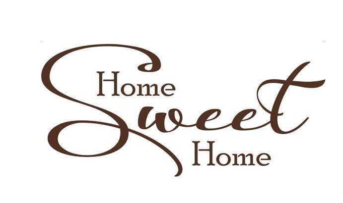 the words home sweet home are shown in brown on a white background, and there is a