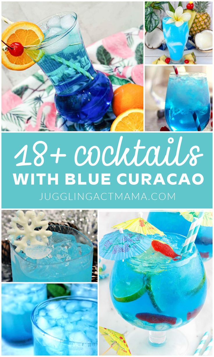 blue curacao cocktails with text overlay