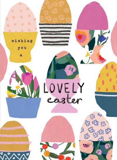 an easter card with colorful eggs and flowers