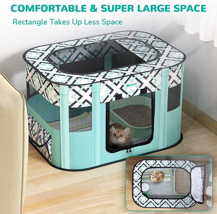 a cat is sitting in the corner of a pet house