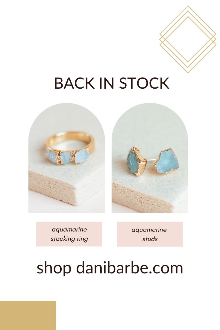 The ever so popular Aquamarine Stacking Ring and Aquamarine Earrings are BACK IN STOCK! #danibarbe #gemstonejewelry #handmadejewelry #crystaljewelry Minimalist Aquamarine Ring For Gift, Minimalist Aquamarine Ring Gift, Minimalist Aquamarine Ring Jewelry, Minimalist Aquamarine Jewelry, Minimalist Aquamarine Ring, Aquamarine Stacking Ring, Modern Pearl Jewelry, November Birthstone Jewelry, February Birthstone Jewelry