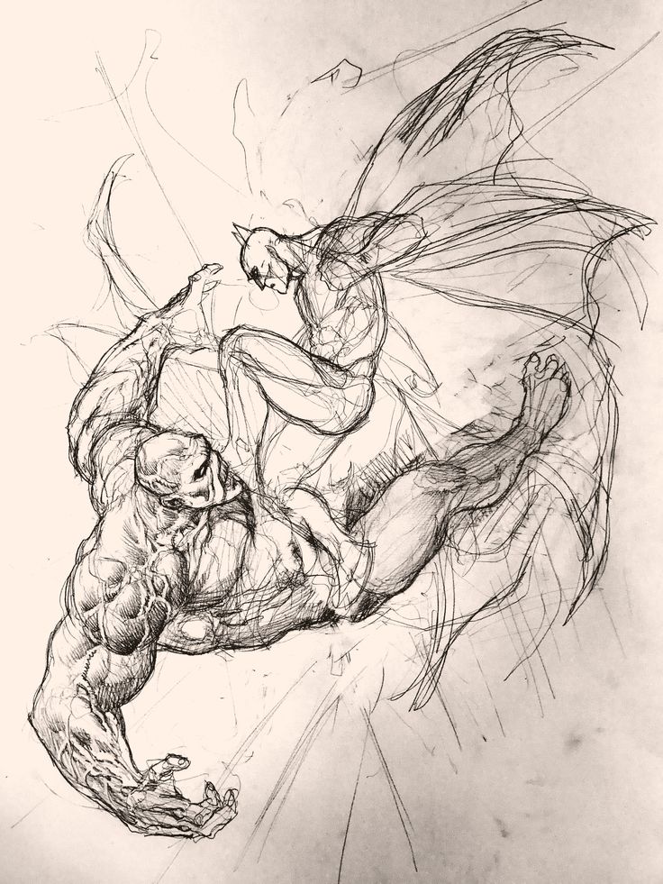 a pencil drawing of a man being chased by a demon