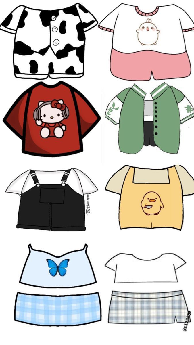 paper doll clothes with different designs on them