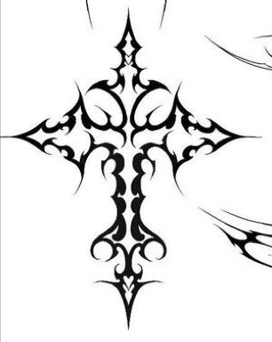 an ornate cross tattoo design in black and white