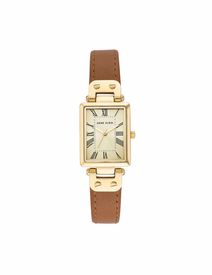 Rectangular Case Leather Strap Watch Red | Anne Klein Luxury Leather Watch Strap, Vintage Saat, Watches Leather Strap, Rectangular Watch, Timeless Watch, Japanese Watch, Watch Leather Strap, Anne Klein Watch, Brown Watch