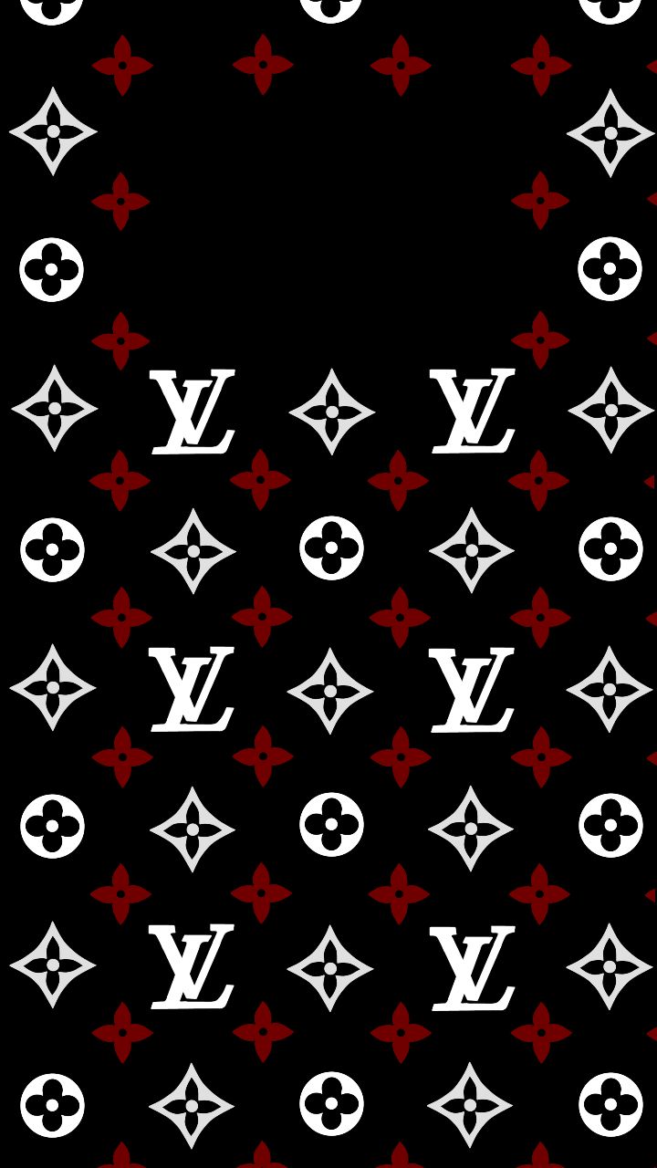 the louis vuitton pattern is shown in white and red on a black background