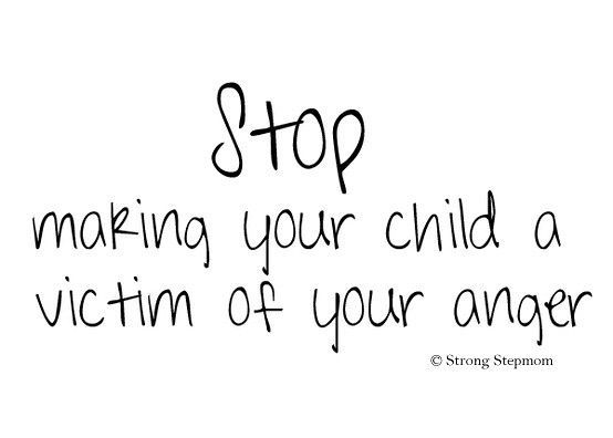 a black and white photo with the words stop making your child a victim of your anger