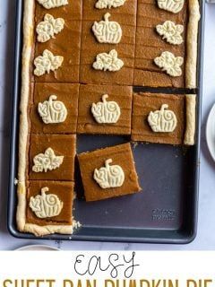 an easy sheet pan pumpkin pie is ready to be eaten