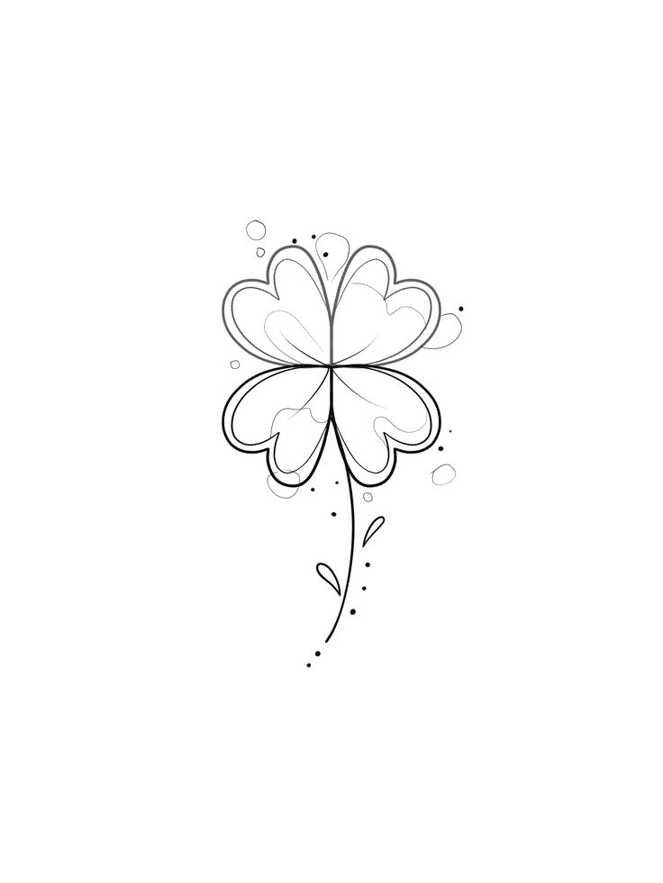 a black and white drawing of a four leaf clover with bubbles on it's petals