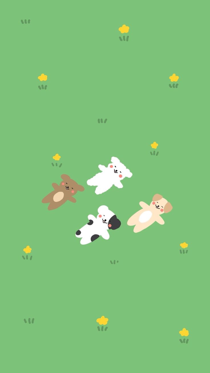 four dogs are flying through the air on a green background