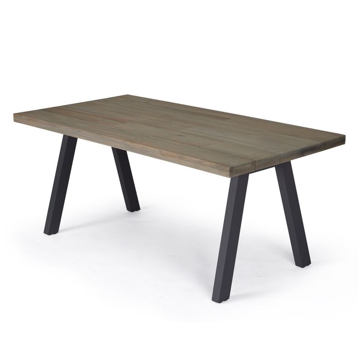 a wooden table with two black legs