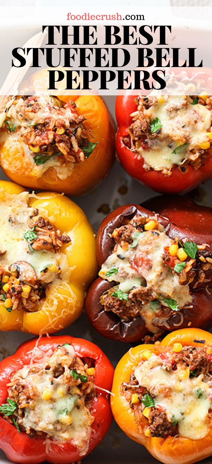 baked stuffed bell peppers in a baking dish