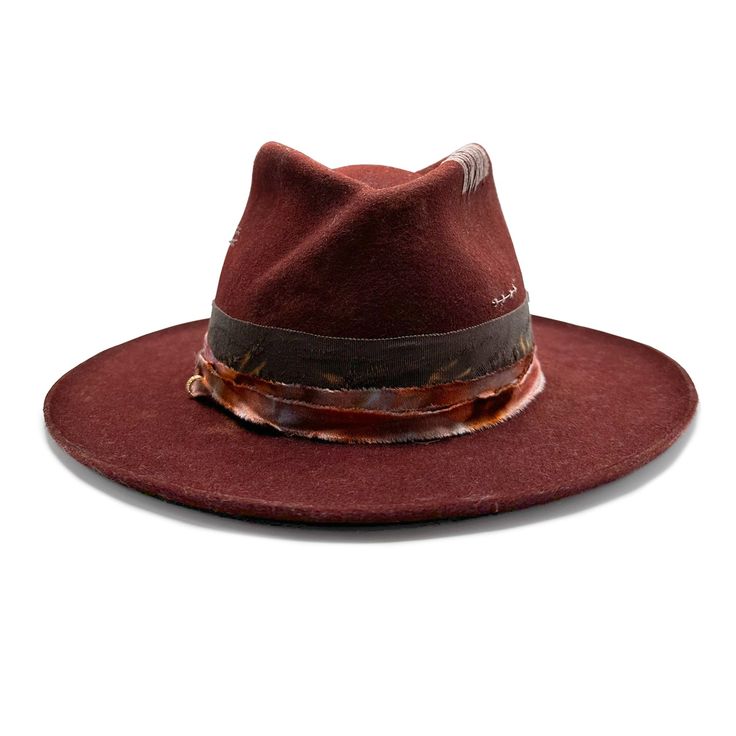 Pescadero, a designer felt hat with smokin&rsquo; crown twist and pencil-roll brim <span class='visuallyhidden'>Call or text 323-404-2959 if you need shopping assistance.</span> Brown Fur Felt Fedora For Kentucky Derby, Custom Fur Felt Fedora, Artisan Fedora With Short Brim For Fall, Custom Short Brim Fedora For Fall, Artisan Fitted Fedora With Flat Brim, Luxury Brown Hat For Fall, Artisan Brown Top Hat For Kentucky Derby, Artisan Short Brim Felt Hat For Fall, Luxury Brown Fedora With Adjustable Fit