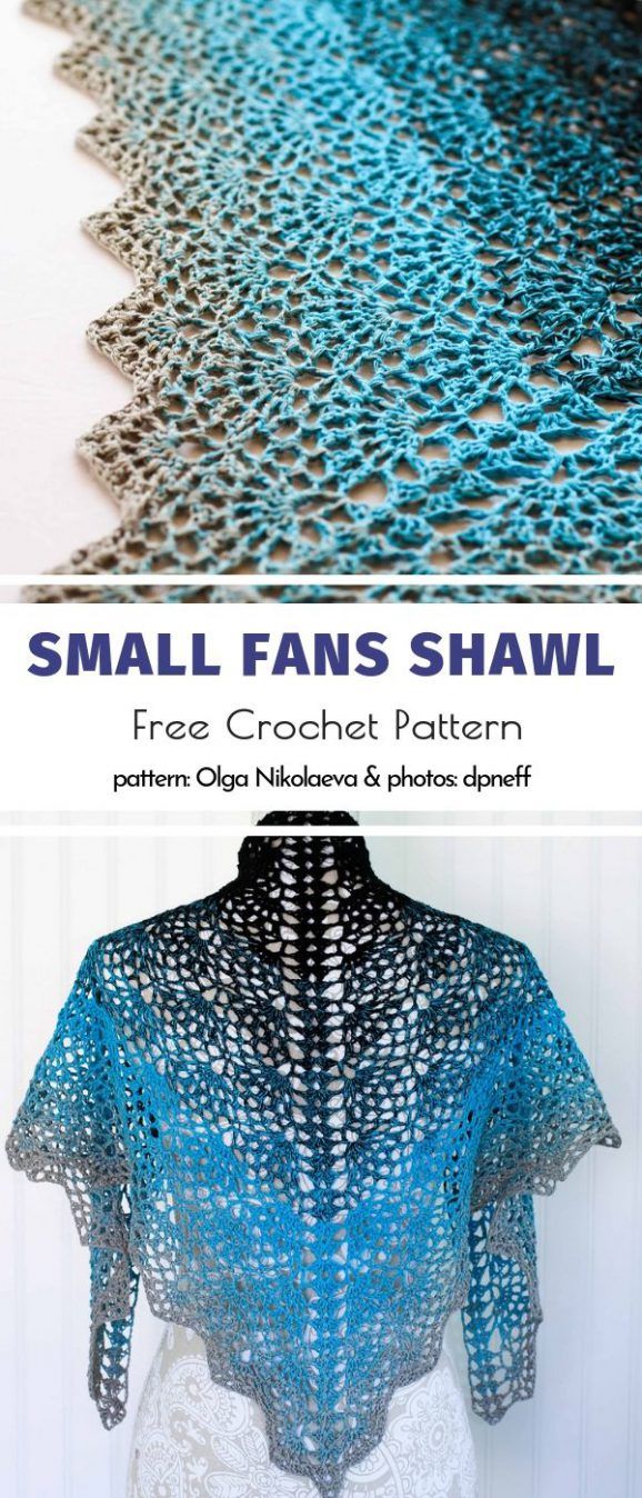 a crocheted shawl is shown with the text, small fans shawl free crochet pattern