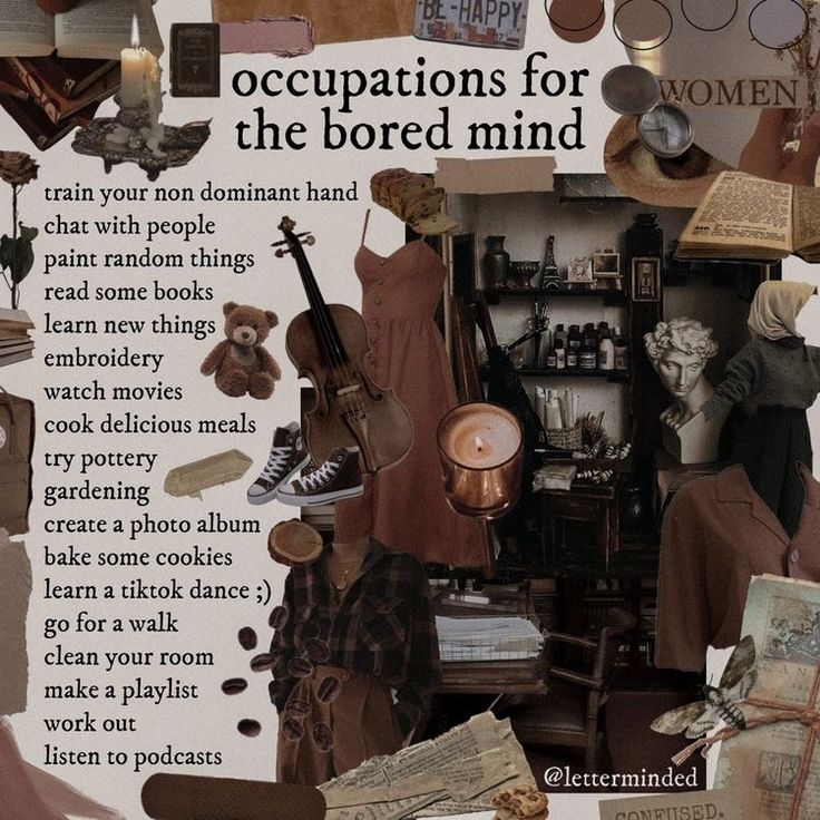 there are many different items in this collage that include books, hats, and other things