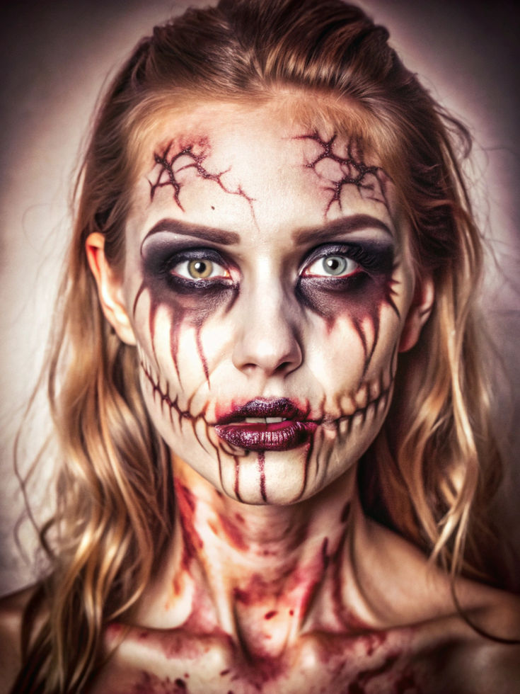 Find more halloween inspirations and professional make up supplies: https://linktr.ee/dreadful_visage 🧟‍♀️🧟‍♂️🖤 skull makeup, Halloween makeup, creepy, scary, face paint, horror makeup, zombie, skeleton, cracked skin, eerie, spooky, intense eyes, undead, blood effects, face art, cosplay, horror costume, haunted, gory, special effects makeup, face horror, makeup artist, villain look, fright, ghoul, death mask, skull face, terrifying, fear, macabre, sinister, nightmare, makeup ideas, Creepy Halloween Face Paint, Intense Halloween Makeup, Creepy Zombie Makeup, Undead Halloween Makeup, Gore Face Makeup, Halloween Scary Face Paint, Zombie Skeleton Makeup, Creepy Skeleton Makeup, Gore Makeup Looks