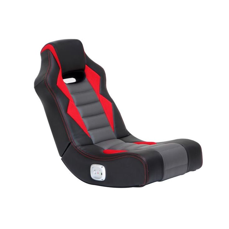 a black and red gaming chair on a white background