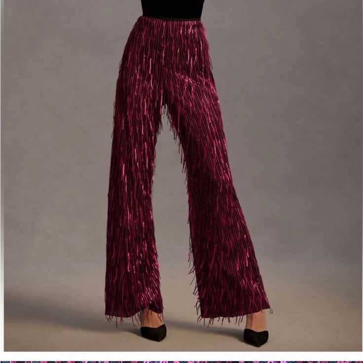 Size 10 Hot Pink Fuchsia Sequin Tassel Pants Bought For Eras Tour, Went With Something Else Festive Pink Straight Pants, Festive Wide Leg Pants For Holidays, Pink High Waist Bottoms For Evening, Pink Stretch Pants For Party, Pink High-waisted Evening Pants, High Waist Pink Evening Bottoms, High Waist Pink Bottoms For Evening, Evening High-waisted Pink Pants, Red Wide Leg Pants For Fall Party