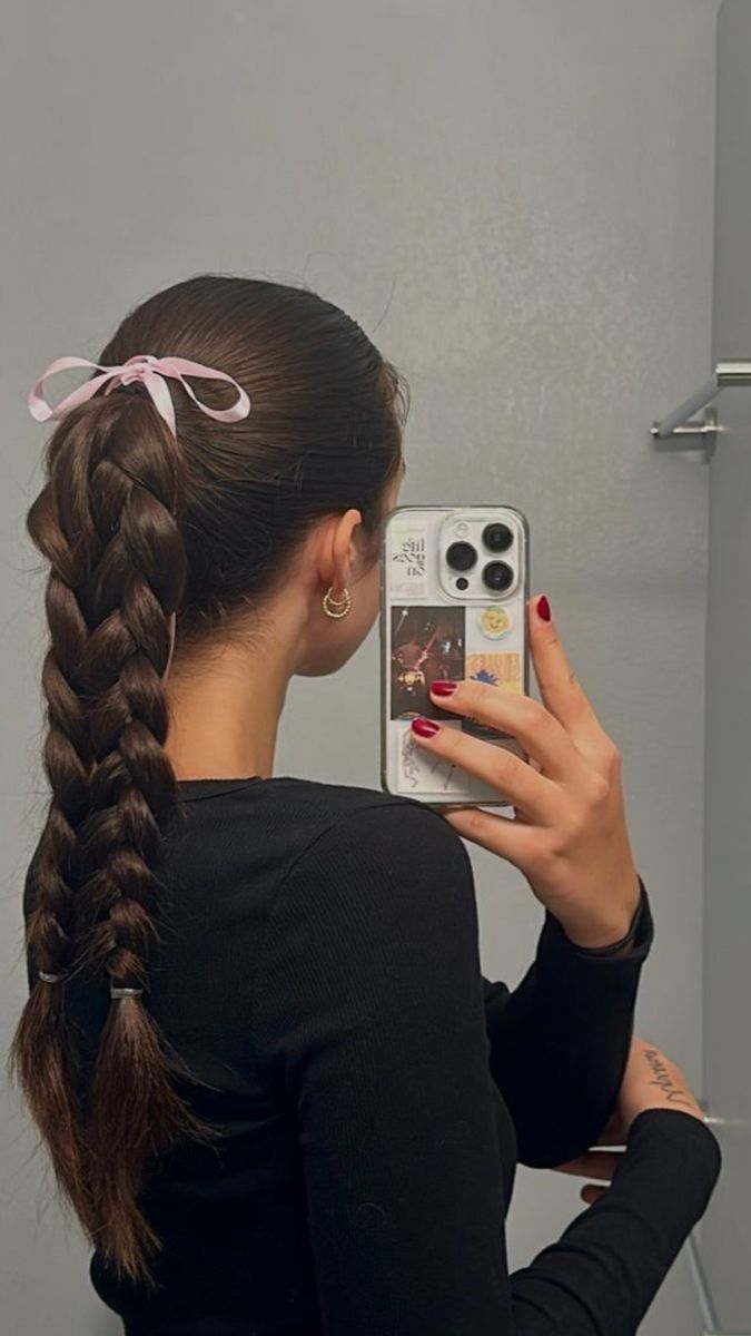 #slickback #preppy #bow #hairstyle Two Ponytail Hairstyles, Cute Volleyball Hairstyles, Cute Sporty Hairstyles, Sleek Braided Ponytail, Hairstyles For All Hair Types, Soccer Hairstyles, Chic Ponytail, Track Hairstyles, Weave Ponytail Hairstyles