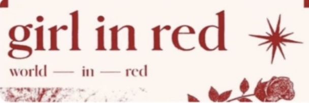 the girl in red logo is shown on a white and red sign with flowers around it