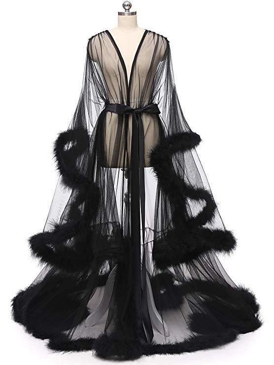 Black Long Marabou Fur Edge Robe RB1331 ��– JoJo Shop Fancy Robes, Lingerie Outfits, Pretty Lingerie, Long Sleeve Lace Dress, Fantasy Fashion, Character Outfits, Lingerie Fashion, A Dress, Pretty Dresses