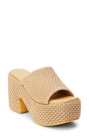 A woven finish adds abundant texture to an arch-supporting sandal set on a retro-chic platform sole. 4 1/4" heel; 2 1/2" platform Contoured footbed with arch support Synthetic upper, lining and sole Imported Beach Season Open Toe Platform Heels, Closed Toe Synthetic Platform Slippers For Beach Season, Comfortable Synthetic Platform Heels, Comfortable Platform Heels In Synthetic Material, Platform Closed Toe Heels For Beach Season, Open Toe Platform Heels For Beach Season, Straw Platform Heels For Beach Season, Summer Platform Heels With Straw Material, Natural Color Open Toe Platform Heels