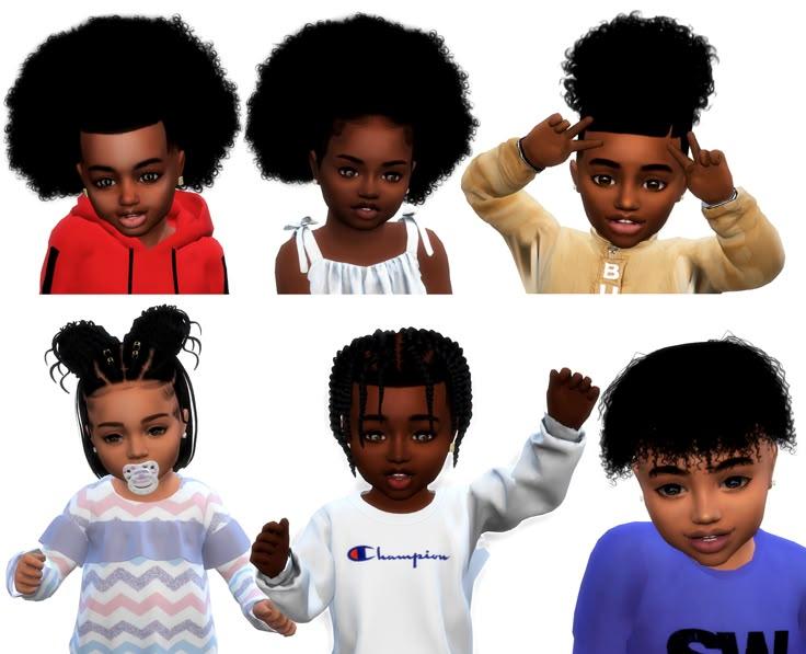 four different styles of children's hair for the simse doll maker, including afros and baby dolls